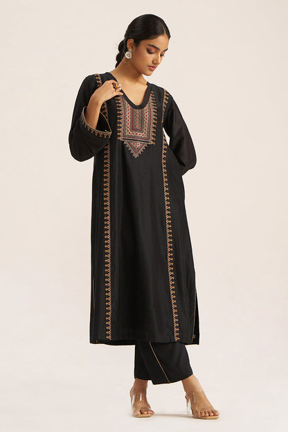 Women's Black Chanderi Banjara Embroidery Co-ord Set