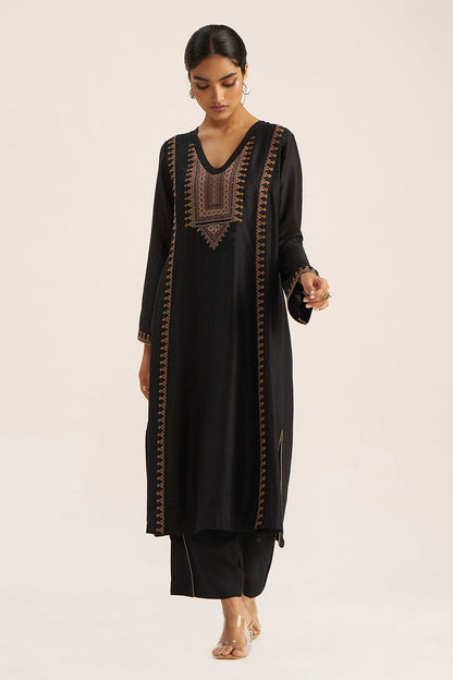 Women's Black Chanderi Banjara Embroidery Co-ord Set
