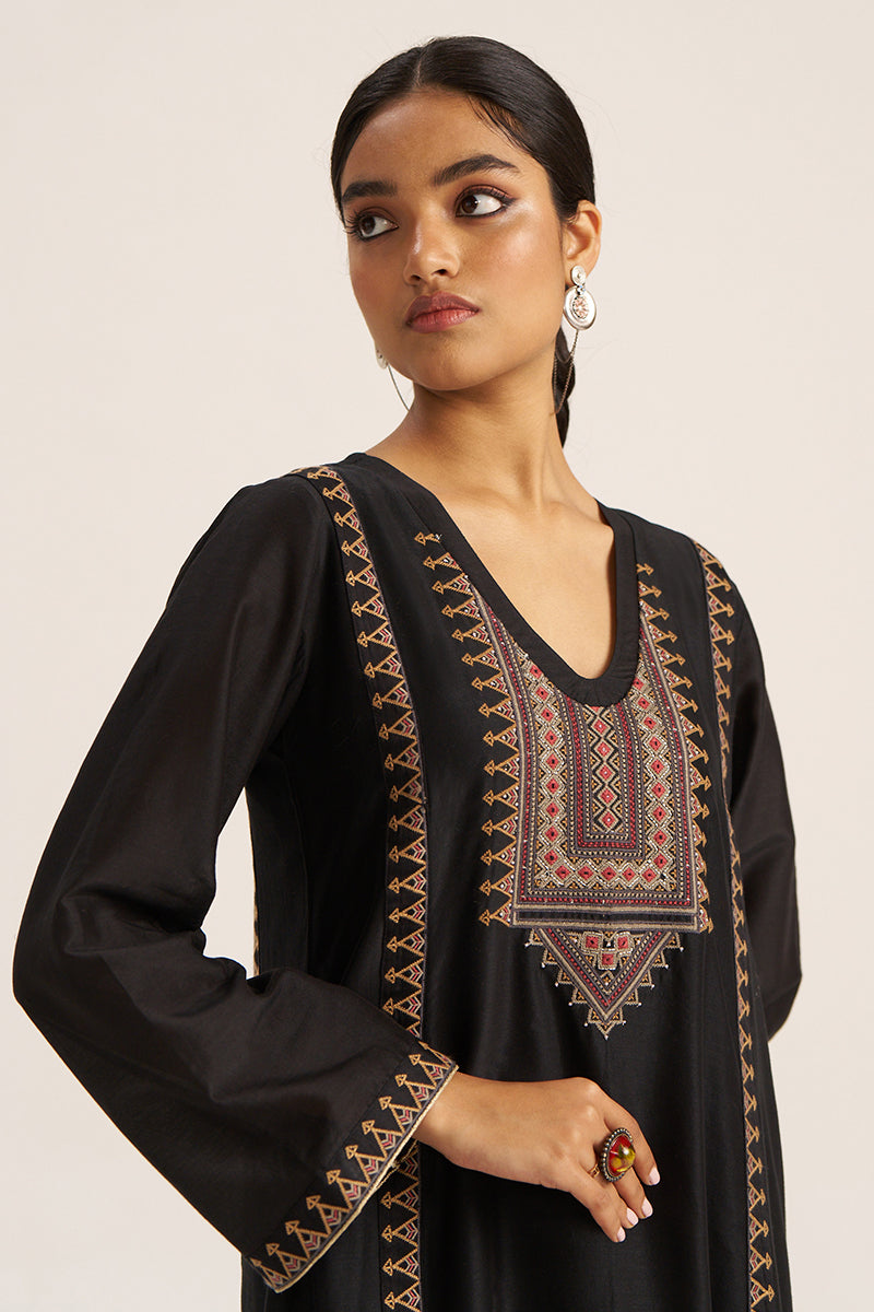 Women's Black Chanderi Banjara Embroidery Co-ord Set