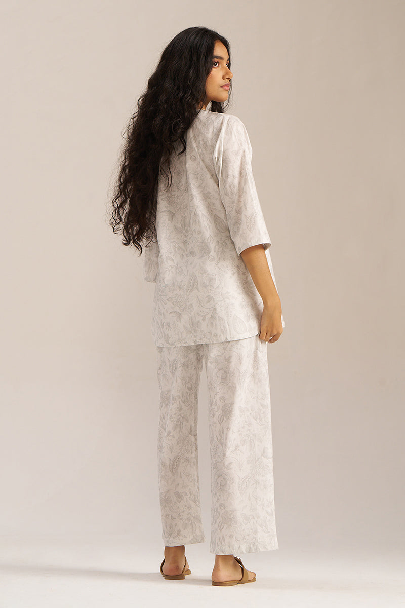 Women's White and Grey Pure Cotton Loungewear