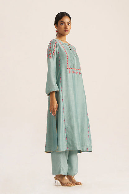 Women's Blue Haze Chanderi Banjara Embroidery Co-ord Set