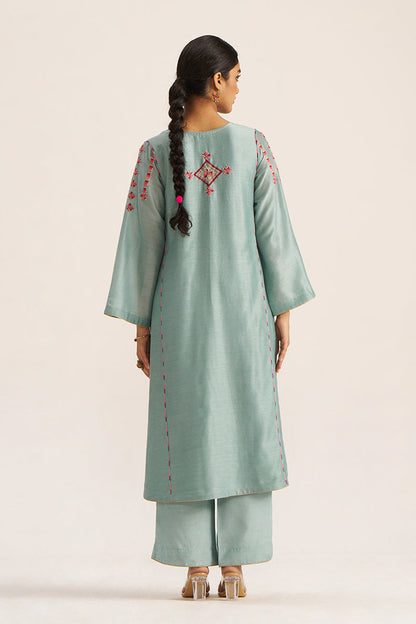 Women's Blue Haze Chanderi Banjara Embroidery Co-ord Set