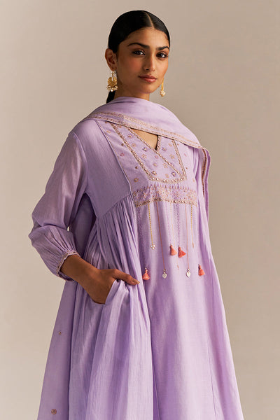 Indyancart GF Women's Pastel Lilac Mul-Mul Kurta Set