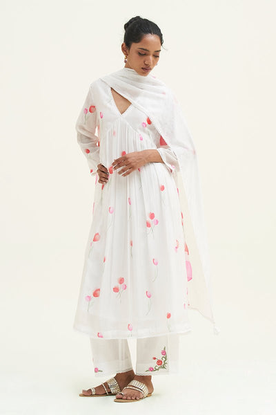 Women's White Bougainvillea Printed Salwar Suit