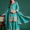 Indyancart IE Ethnic Motifs Embroidered Sequinned Kurta with Palazzos & Dupatta