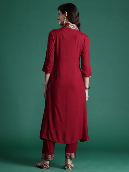 Indyancart IE Ethnic Motifs Zari Pleated Kurta with Trousers
