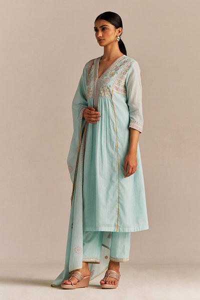 Indyancart GF Women's Fair Aqua Mul-Mul Kurta Set