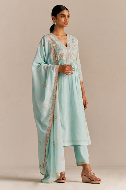 Dhiyona GF Women's Fair Aqua Mul-Mul Kurta Set