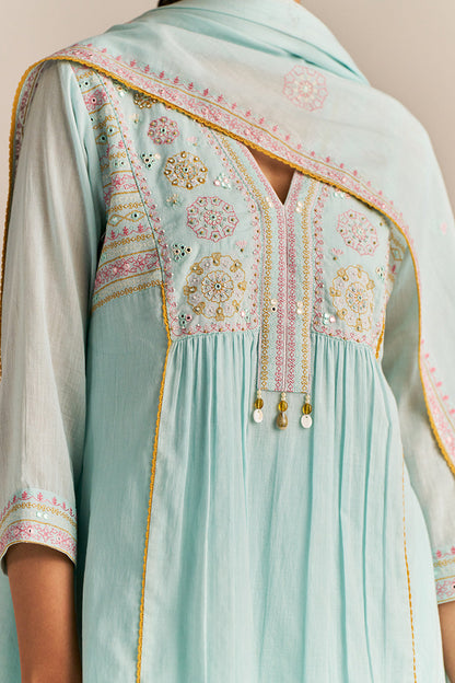 Dhiyona GF Women's Fair Aqua Mul-Mul Kurta Set