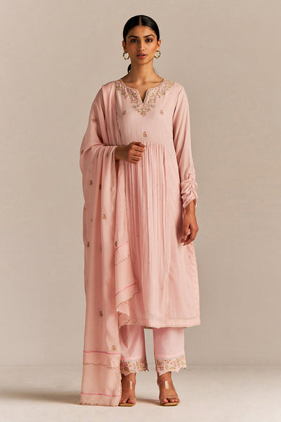 Indyancart GF Women's Crystal Pink Embroidered Kurta Set