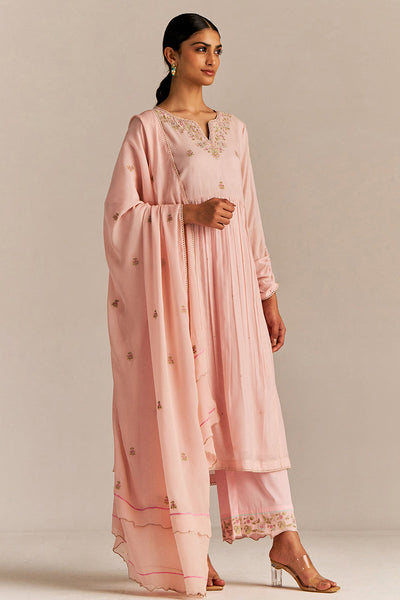 Indyancart GF Women's Crystal Pink Embroidered Kurta Set