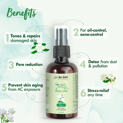 Nat Habit 100% Pure Mogra Jal, Jasmine Water, Toner & Face Mist for Oil Control, Acne & Hydration