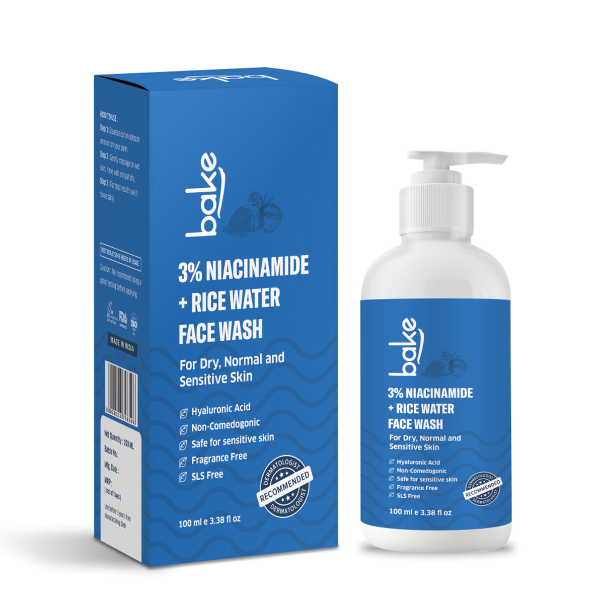 BAKE 3% Niacinamide Face Wash with Rice Water for Acne Marks, Scars & Dark Spots
