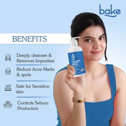 BAKE 3% Niacinamide Face Wash with Rice Water for Acne Marks, Scars & Dark Spots