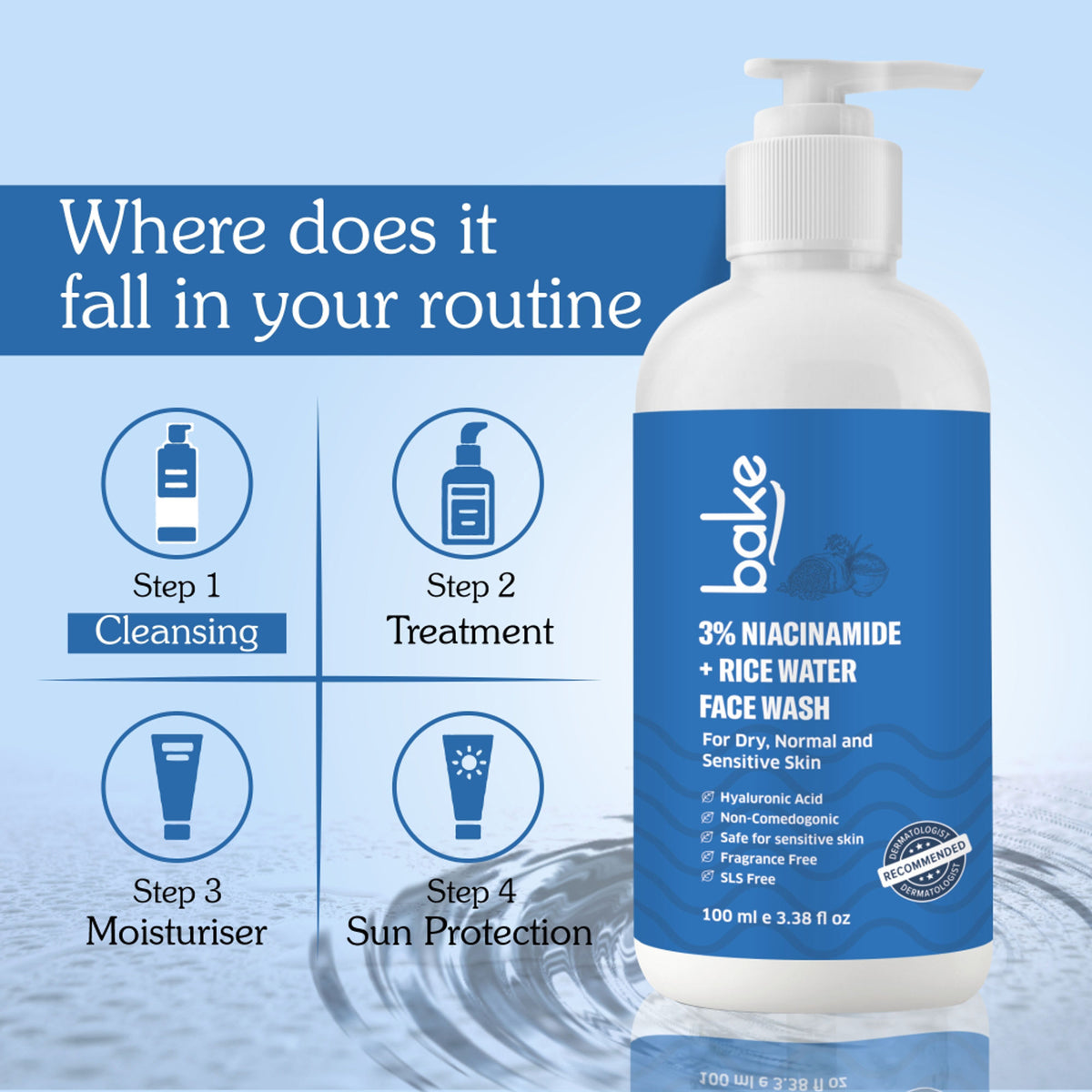 BAKE 3% Niacinamide Face Wash with Rice Water for Acne Marks, Scars & Dark Spots
