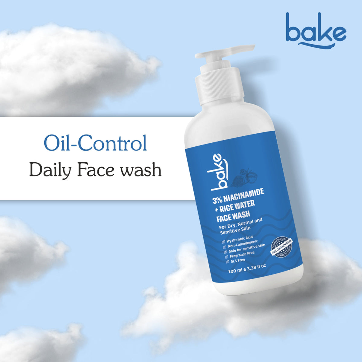 BAKE 3% Niacinamide Face Wash with Rice Water for Acne Marks, Scars & Dark Spots