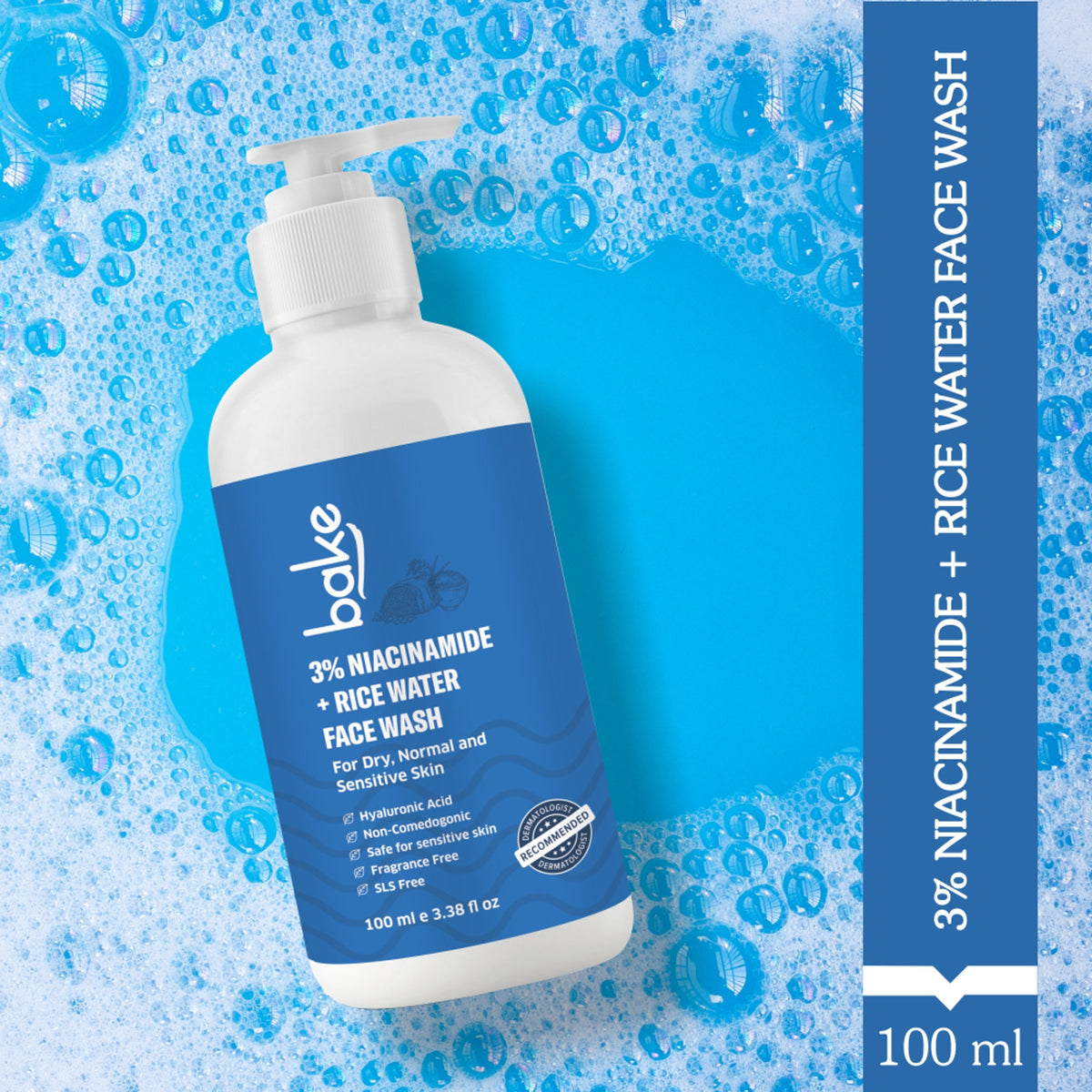 BAKE 3% Niacinamide Face Wash with Rice Water for Acne Marks, Scars & Dark Spots