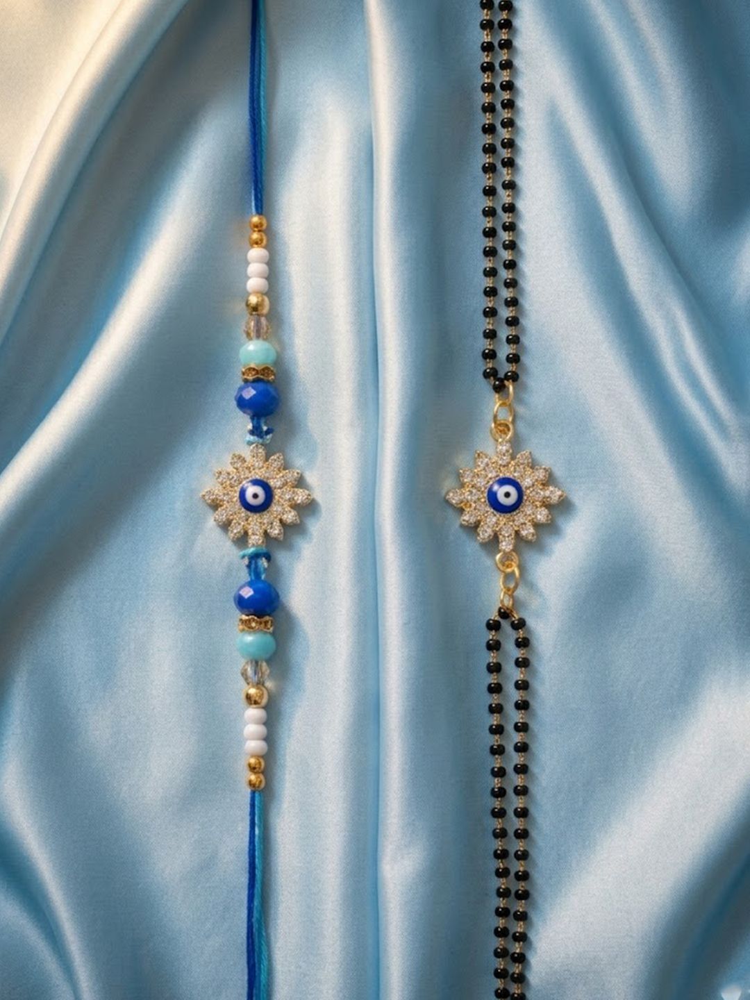 Anouk Set Of 2 Blue Evil Eye Artificial Stones Bhaiya Bhabhi Rakhi