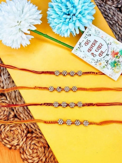 Anouk Set Of 4 Artificial Stones Floral Design Thread Rakhi