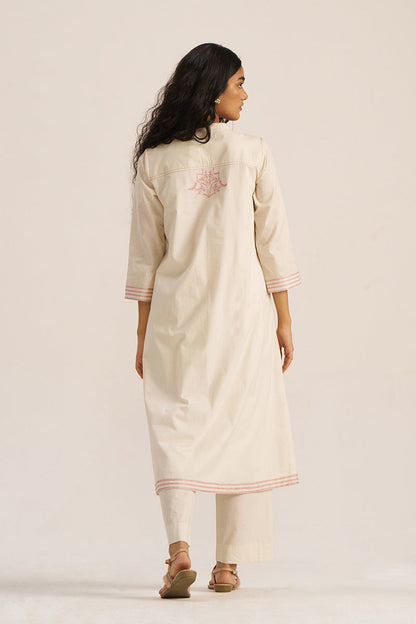 Women's Ivory and Pink Embroidered Cotton Co-ord Set