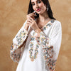 Dhiyona VA Women'sFloral Embroidered Pure Cotton Flared Sleeves V-Neck Straight Kurta With Trousers