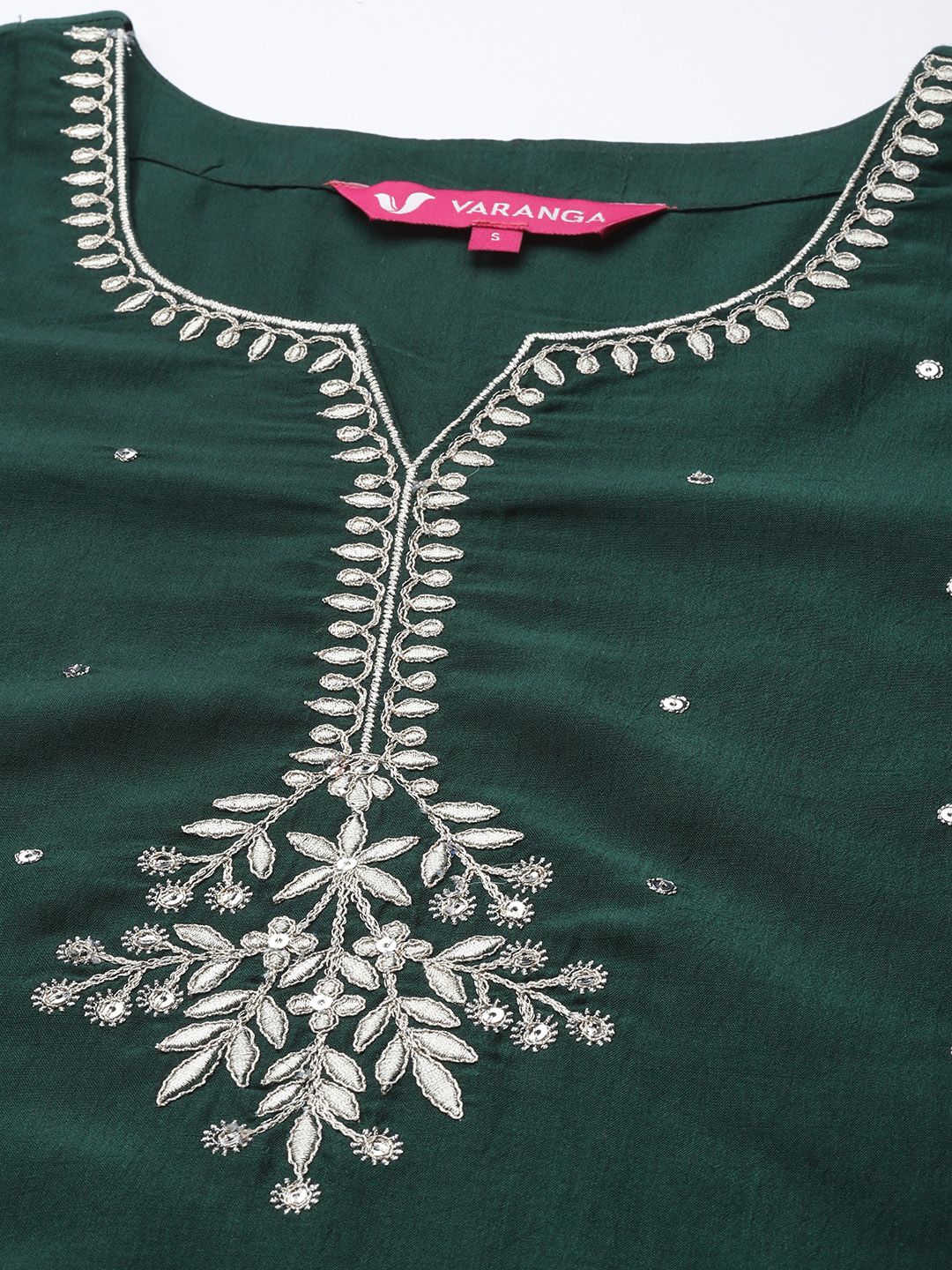 Indyancart VA Women's Green Ethnic Motifs Embroidered Kurta with Trousers & With Dupatta