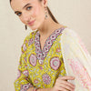 Dhiyona IE Floral Printed Pure Cotton V-Neck A-Line Kurta With Trousers And Dupatta