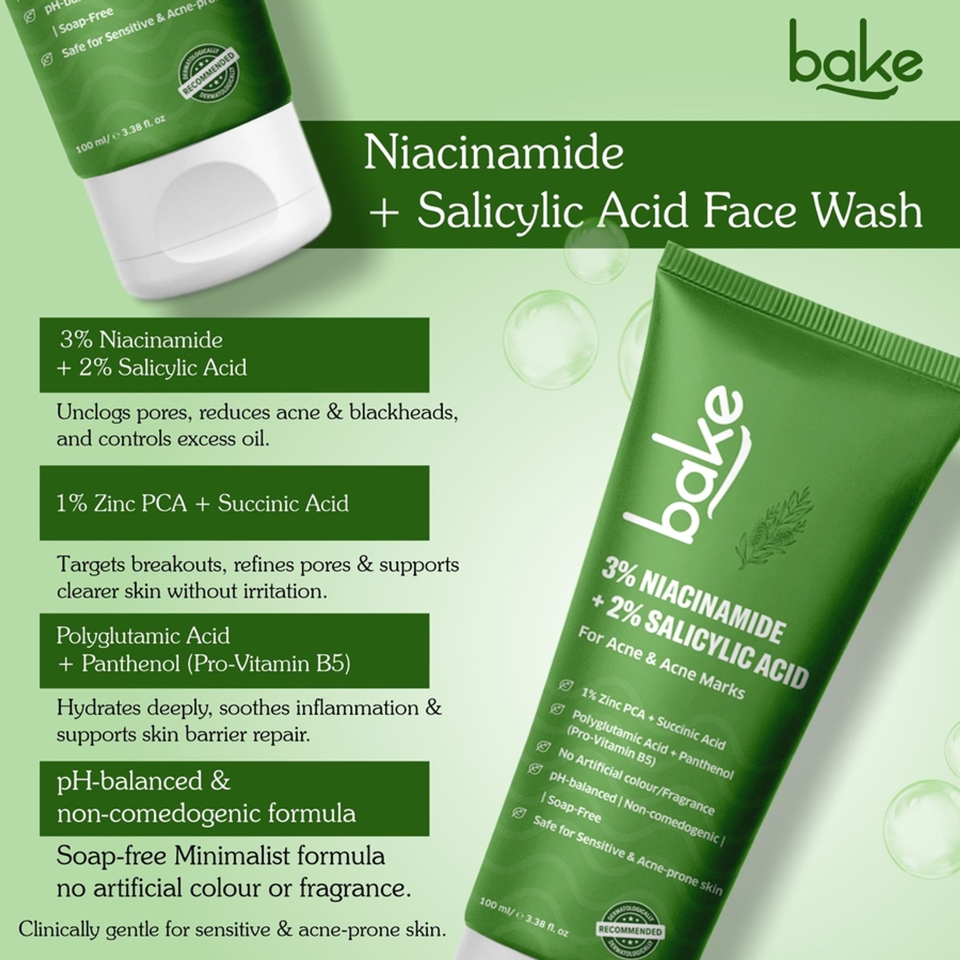 Bake 3% Niacinamide + 2% Salicylic Acid Face Wash For Acne & Acne Marks