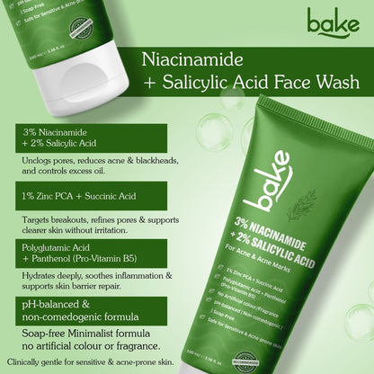 Bake 3% Niacinamide + 2% Salicylic Acid Face Wash For Acne & Acne Marks