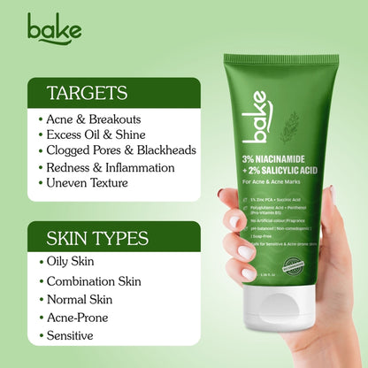 Bake 3% Niacinamide + 2% Salicylic Acid Face Wash For Acne & Acne Marks