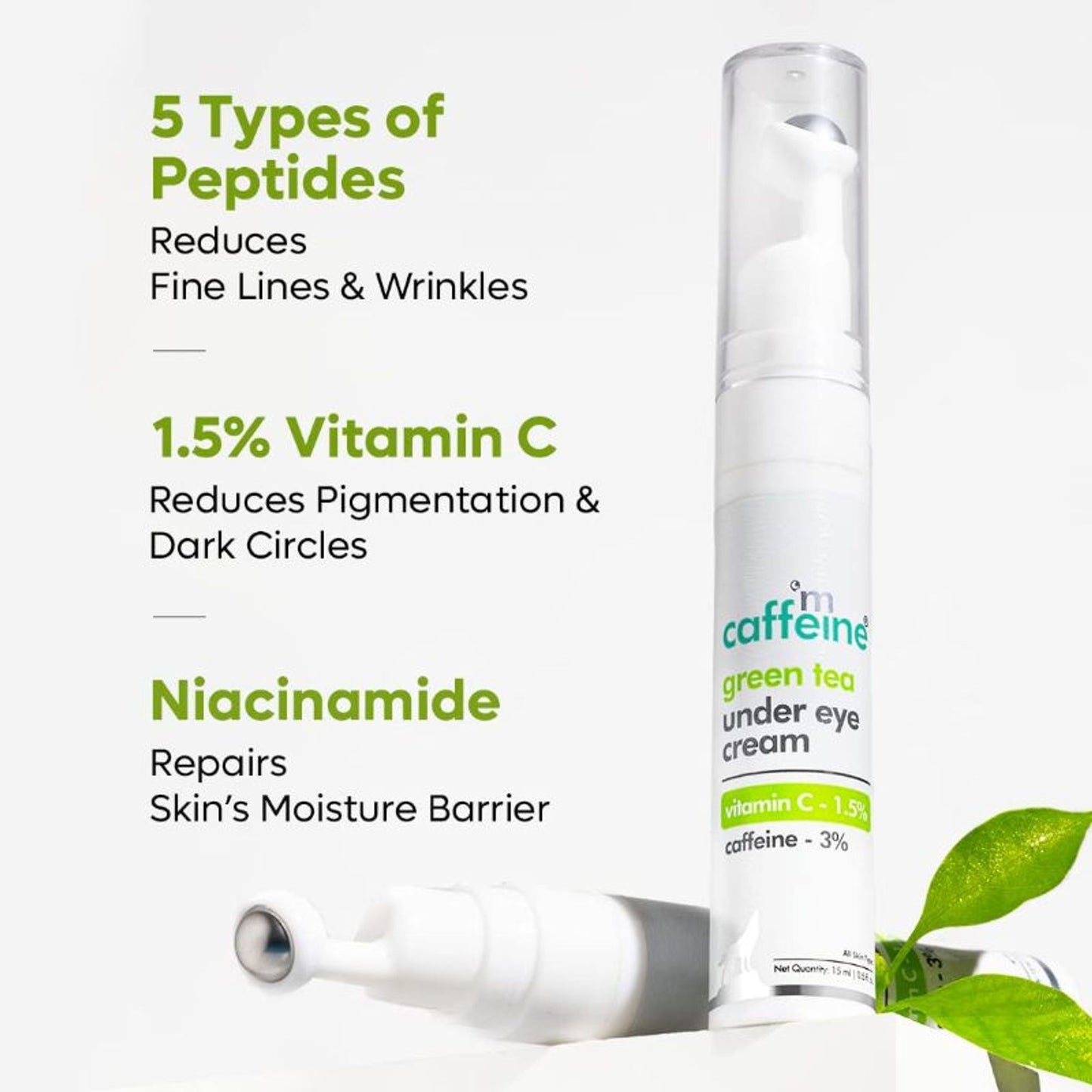 MCaffeine Vitamin C Green Tea Under Eye Cream with 3% Caffeine to Reduce Fine Lines & Dark Circles