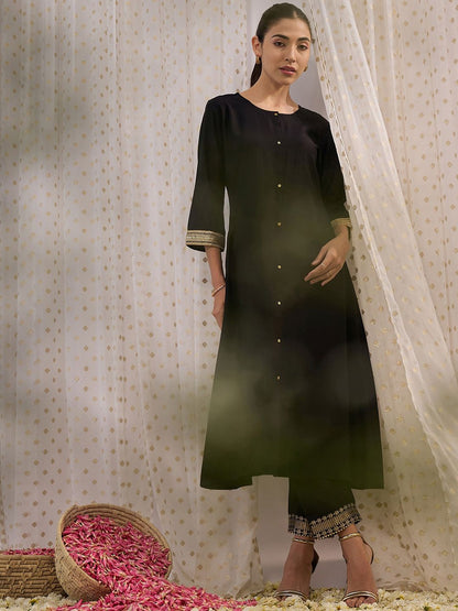 Indyancart IE Round Neck A-Line Liva Kurta