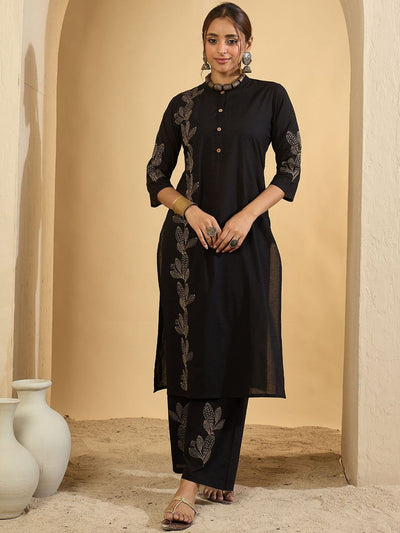Indyancart IE Women Embroidered Regular Thread Work Pure Cotton Kurta with Trousers