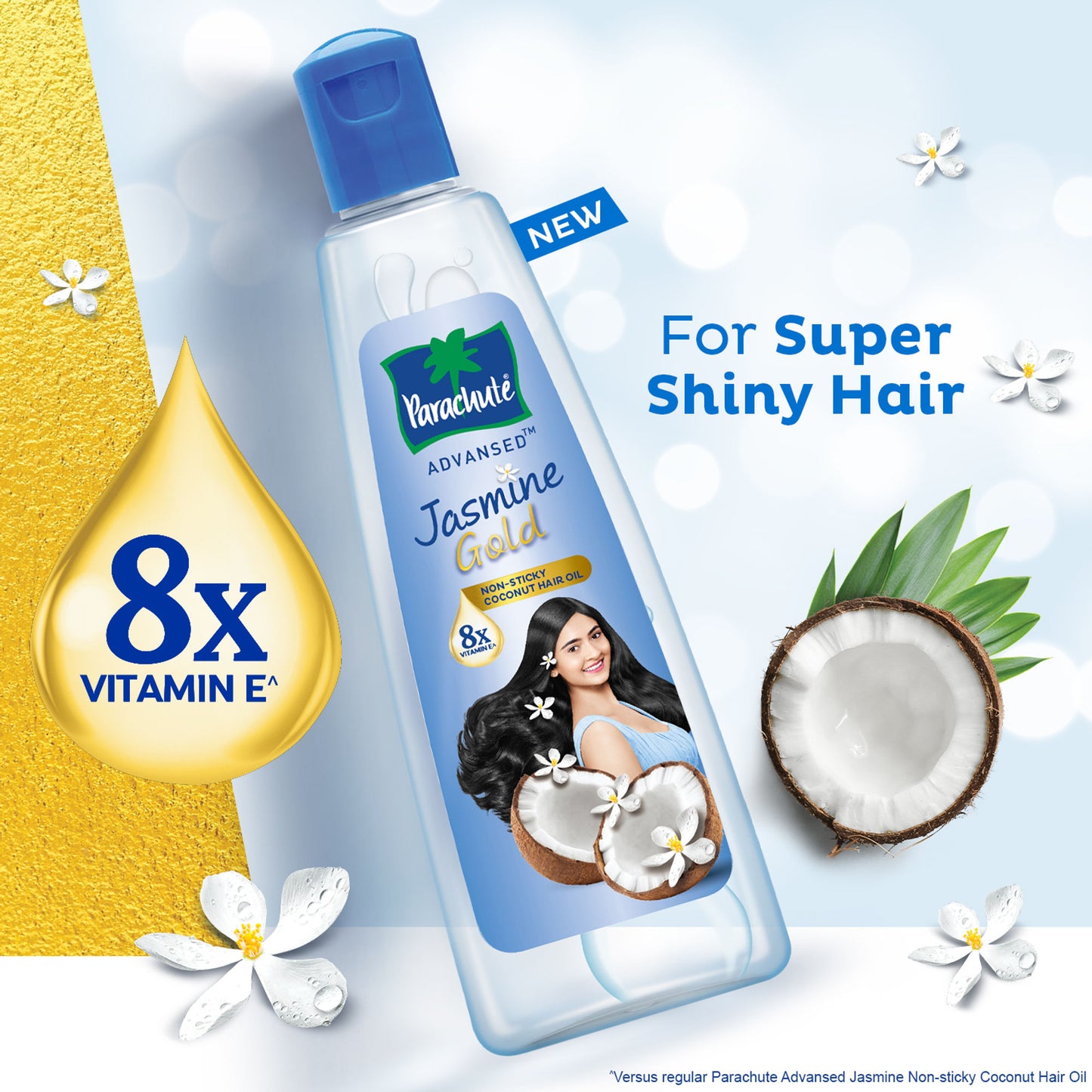 Parachute Advansed Jasmine Gold Coconut Hair Oil, Vitamin-E, Super Shiny Hair, Non-sticky