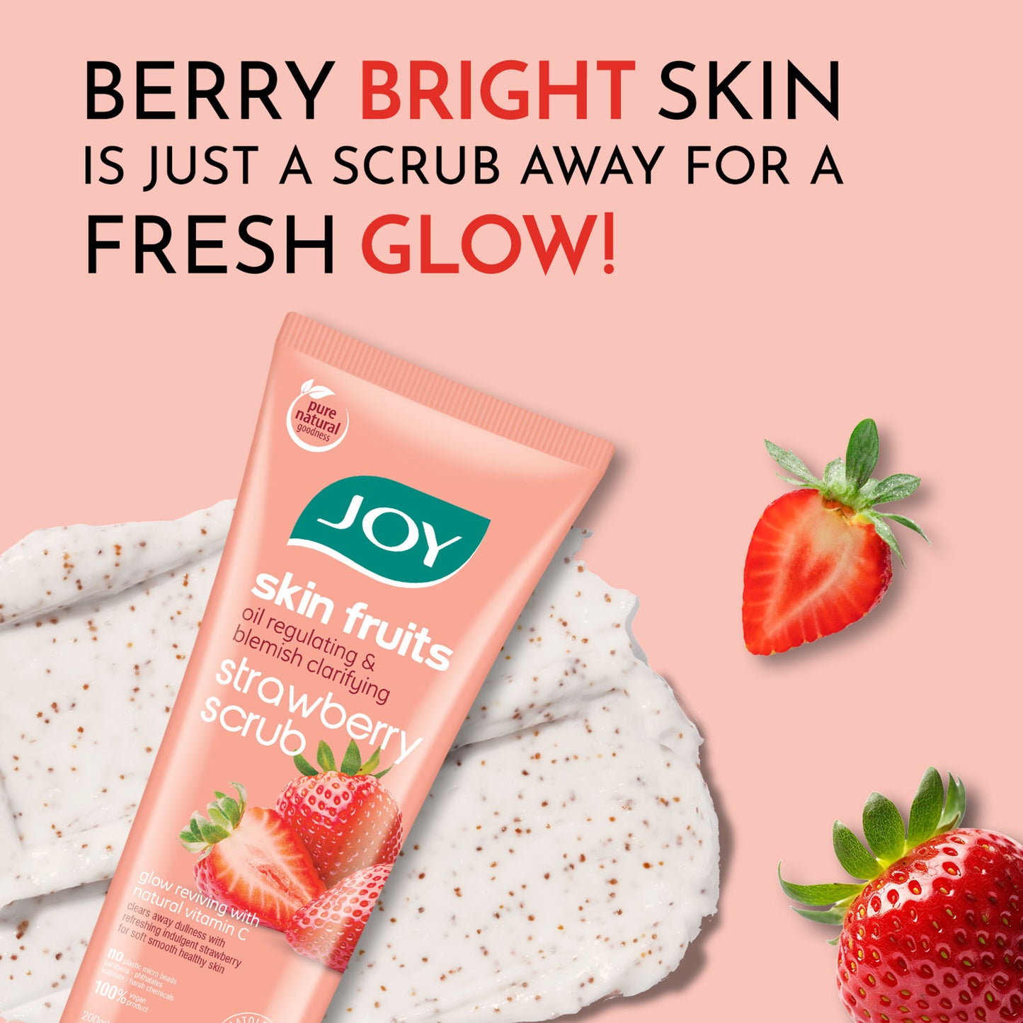 Joy Oil Control Strawberry Face & Body Scrub with Vitamin C for Oily Skin - Blackhead Removal