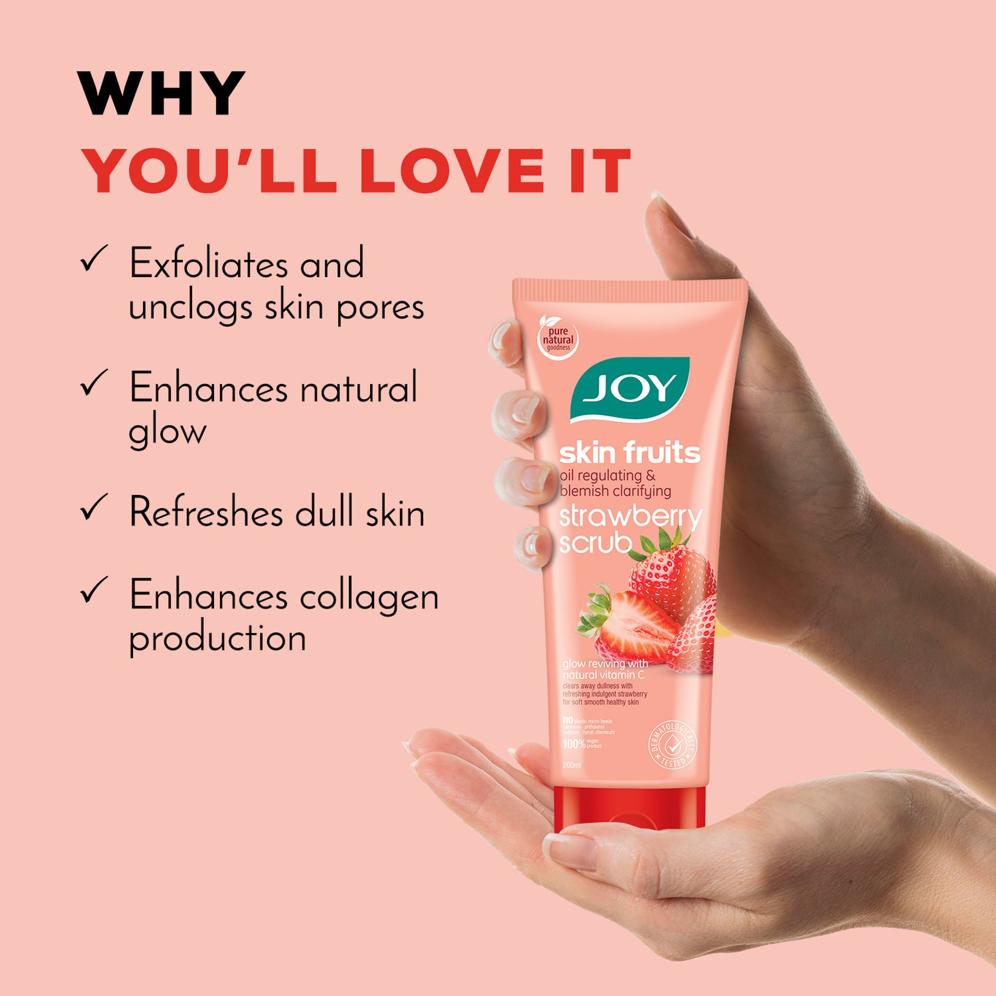 Joy Oil Control Strawberry Face & Body Scrub with Vitamin C for Oily Skin - Blackhead Removal