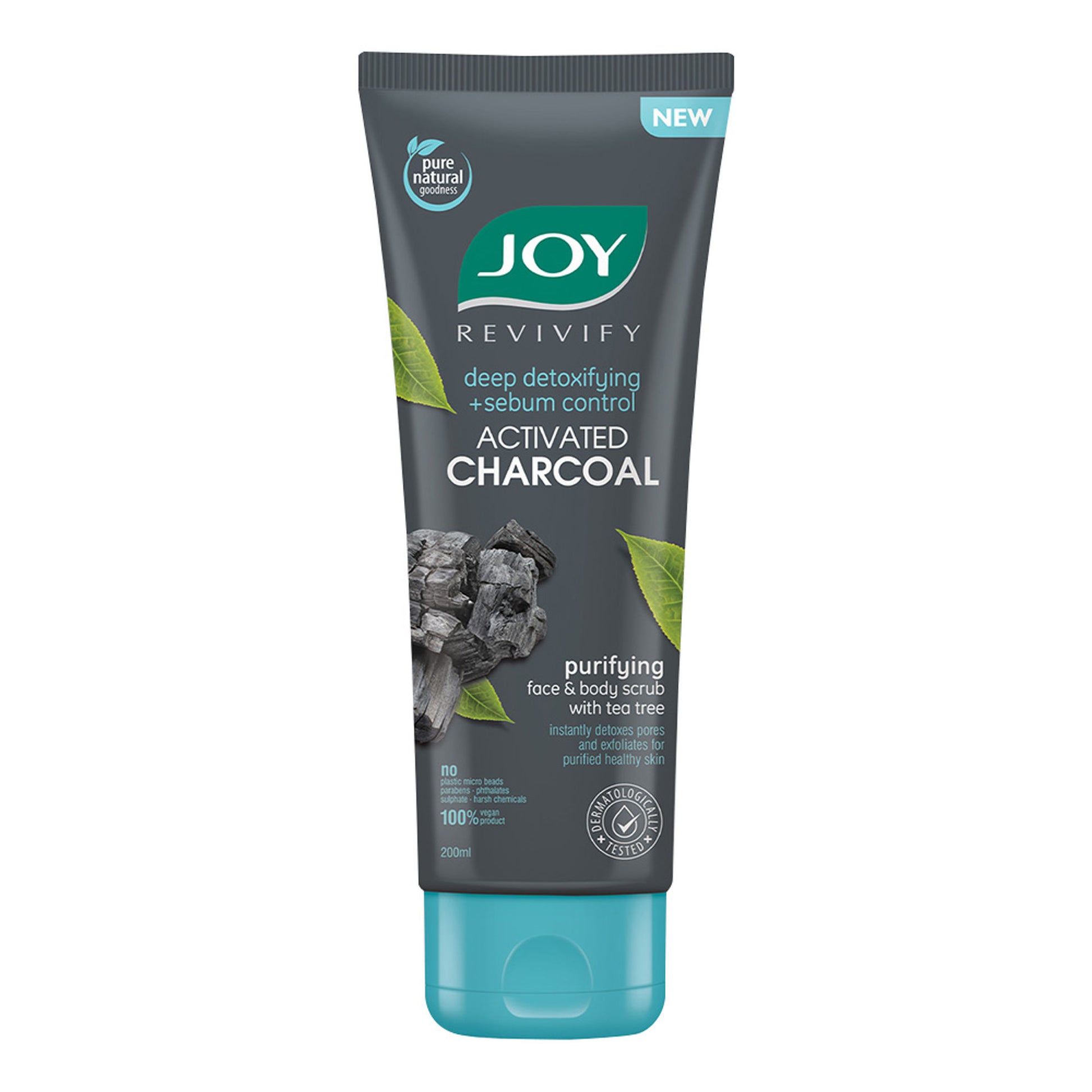 Joy Charcoal Face & Body Scrub with Tea Tree for Oil Control, Sebum Control & Deep Exfoliation