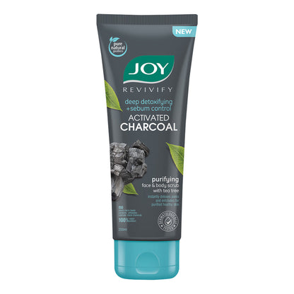 Joy Charcoal Face & Body Scrub with Tea Tree for Oil Control, Sebum Control & Deep Exfoliation