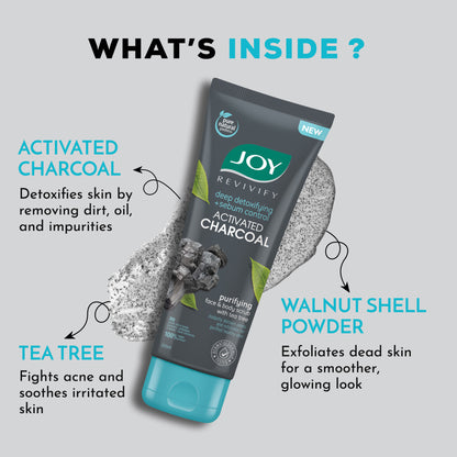Joy Charcoal Face & Body Scrub with Tea Tree for Oil Control, Sebum Control & Deep Exfoliation