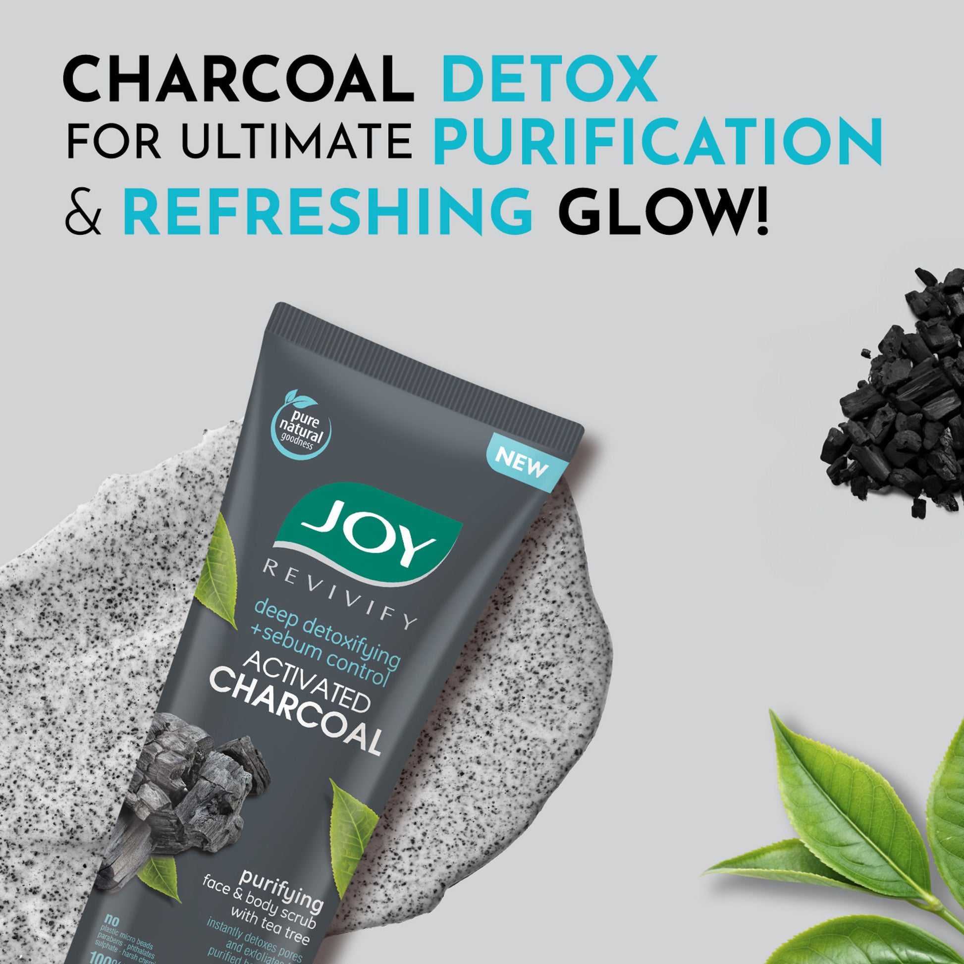 Joy Charcoal Face & Body Scrub with Tea Tree for Oil Control, Sebum Control & Deep Exfoliation