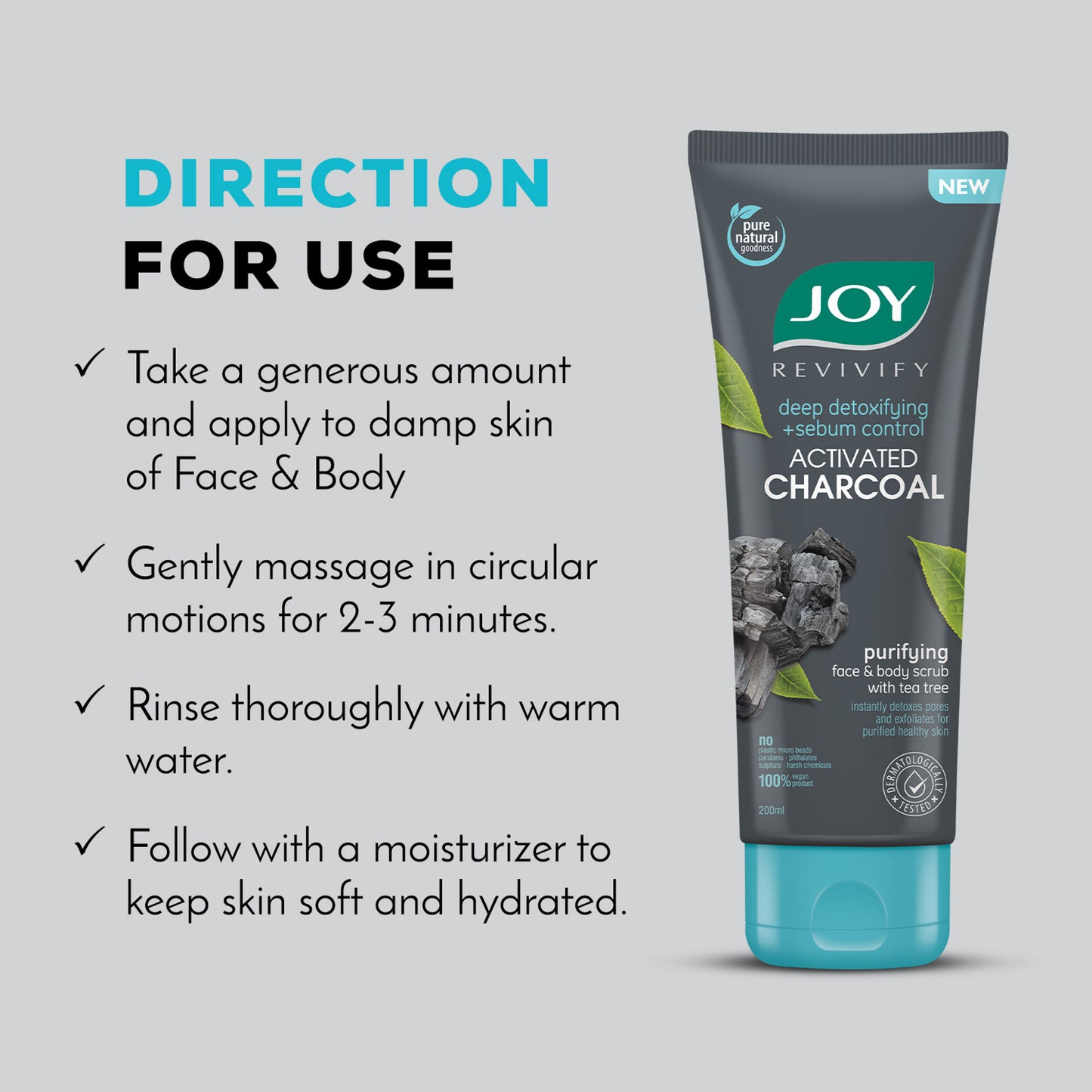 Joy Charcoal Face & Body Scrub with Tea Tree for Oil Control, Sebum Control & Deep Exfoliation