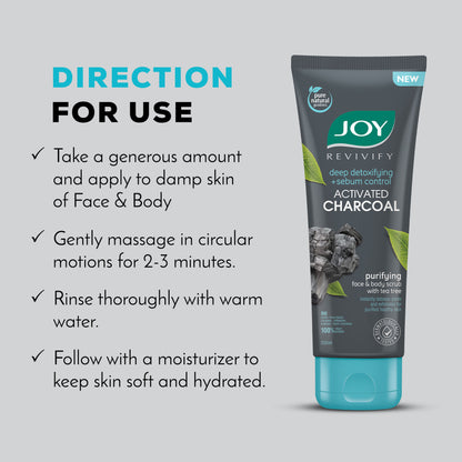 Joy Charcoal Face & Body Scrub with Tea Tree for Oil Control, Sebum Control & Deep Exfoliation