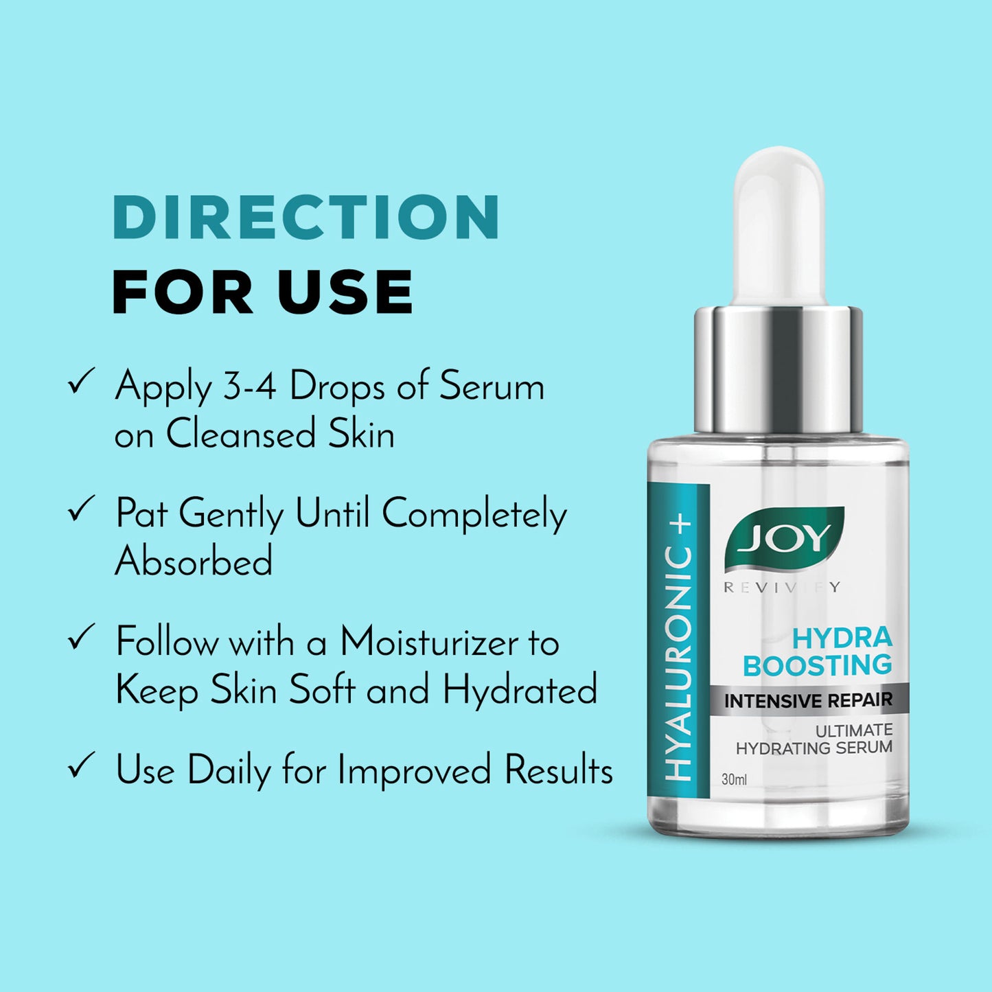 Joy Hydrating Hyaluronic Face Serum for Intensive Repair, Tighens Pores & Improves Skin Texture
