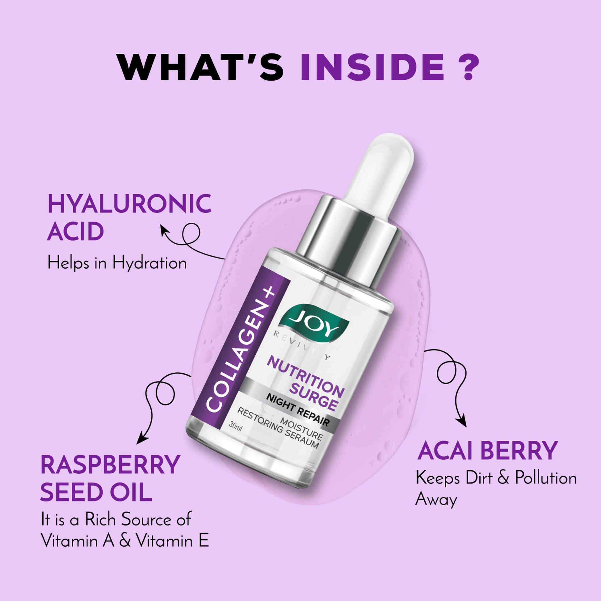 Joy Night Repair Face Serum with Collagen & Hyaluronic Acid - Restores Moisture Overnight