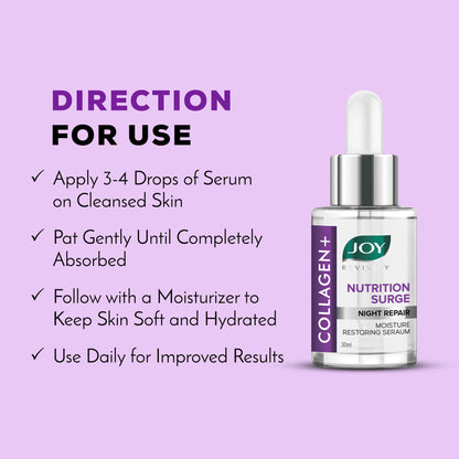 Joy Night Repair Face Serum with Collagen & Hyaluronic Acid - Restores Moisture Overnight