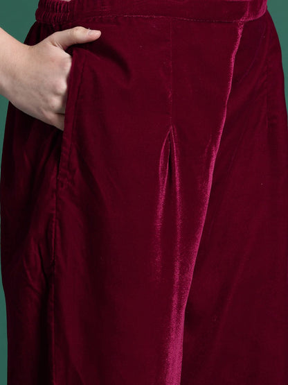 Indyancart IE Empire Velvet Kurta With Trousers & Dupatta