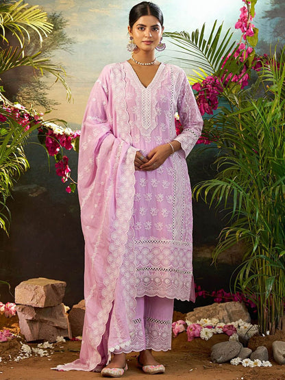 Women Ethnic Motifs Embroidered Cotton Kurta with Trousers & Dupatta