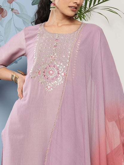 Indyancart VA Women's Floral Embroidered Sequinned Kurta With Trousers & Dupatta