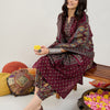 Dhiyona IE Burgundy Floral Printed Mandarin Collar Pure Cotton Kurta with Salwar & Dupatta