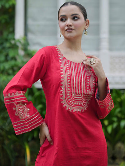 Indyancart IE Women Ethnic Motifs Embroidered Regular Sequinned Kurta with Trousers